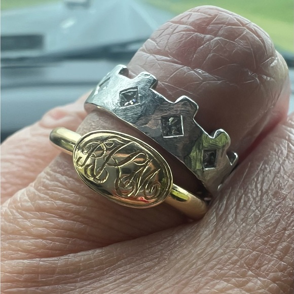 Cathy Waterman Platinum Princess Cut Diamond Turret Crown Stacking Band Ring!!! - Picture 4 of 17